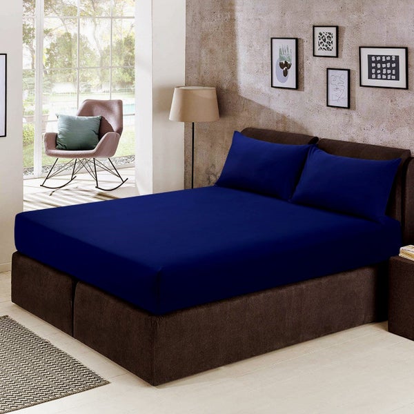 Clearance ~ QUEEN FITTED + 2 PILLOW CASE Blue - Great Quality 50% Comb Cotton Carousel 1