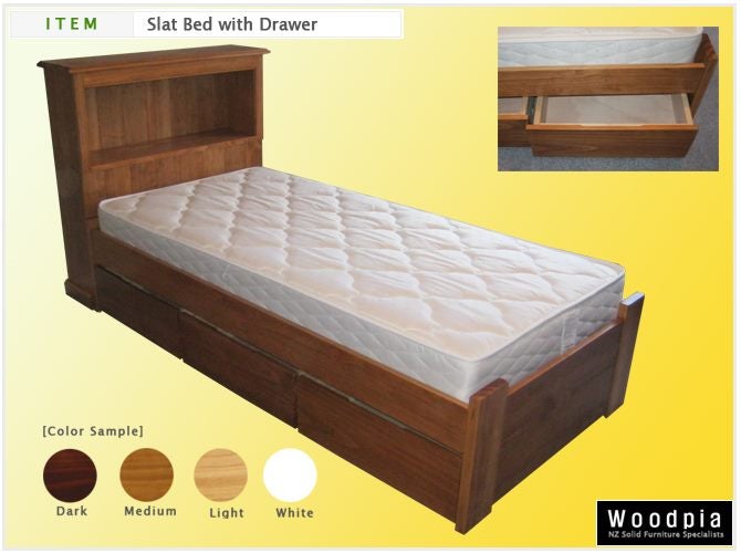 NZ MADE NEW Solid Wood Slatbed with drawers(K/S) Carousel 1