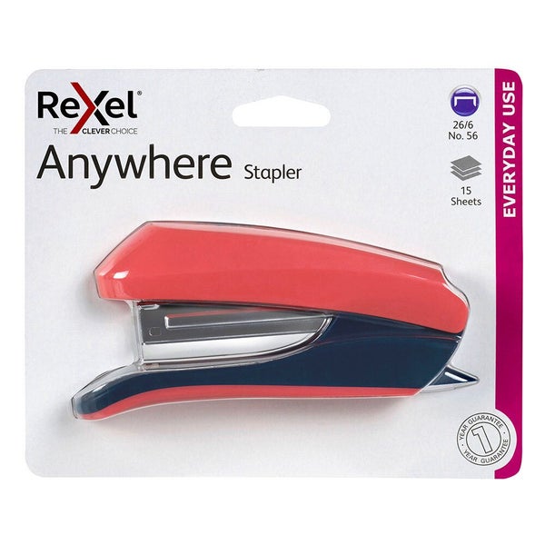 Rexel Anywhere 15 Sheets Half Strip Stapler Coral Home Office Work Stationery Carousel 1