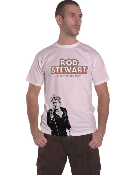 Rod Stewart T Shirt Rock The Holidays Logo new Official White Carousel 1