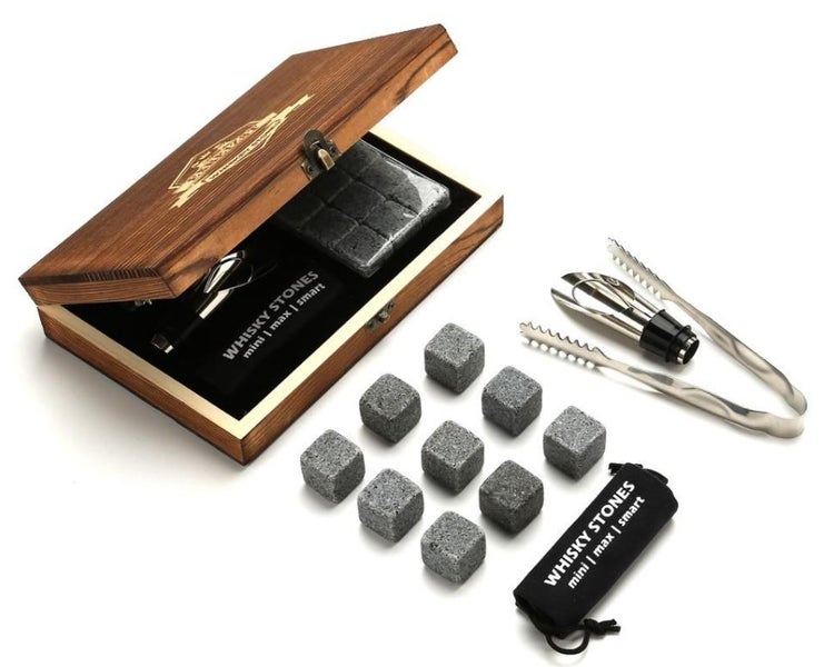 Whiskey Stones Gift Set - Wooden Box Set with 9 Granite Chilling Stones Carousel 2