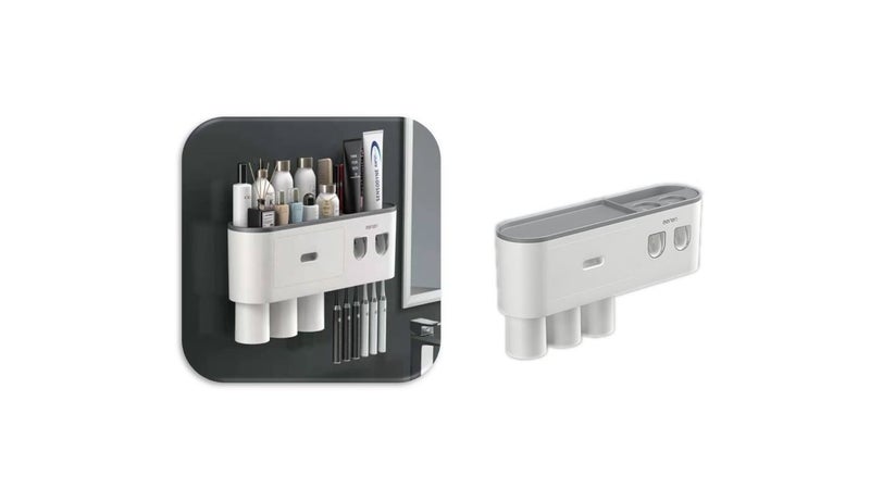 PTN 3 Cups & 2 Automatic Toothpaste Dispenser Toothbrush Holder Organizer Carousel 1