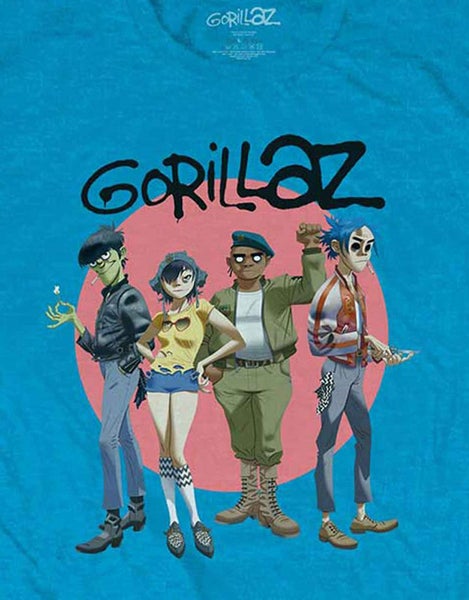 Gorillaz T Shirt Group Circle Rise Band Logo new Official Mens Sapphire Blue Carousel 3