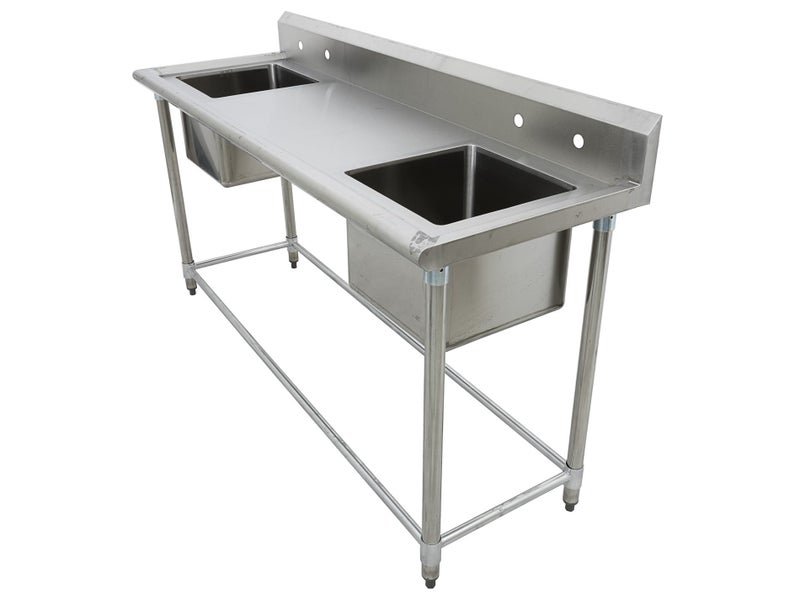 1.78m Stainless Steel Commercial Kitchen Worktop 2 Sink (L+R) Bench & Splashback Carousel 1