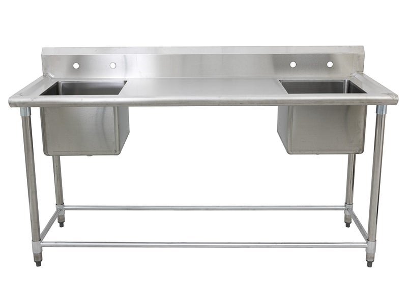 1.78m Stainless Steel Commercial Kitchen Worktop 2 Sink (L+R) Bench & Splashback Carousel 4