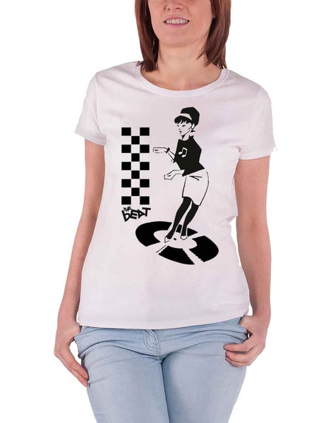 The Beat T Shirt Beat Girl Disc Band Logo new Official Womens Skinny Fit White Carousel 1