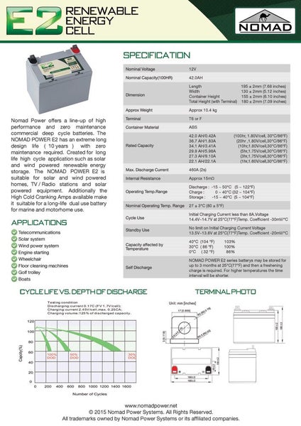 12V 42AH NOMAD E2 DEEPCYCLE BATTERY 5Yr WARRANTY - SKU: NMBT04 Carousel 2