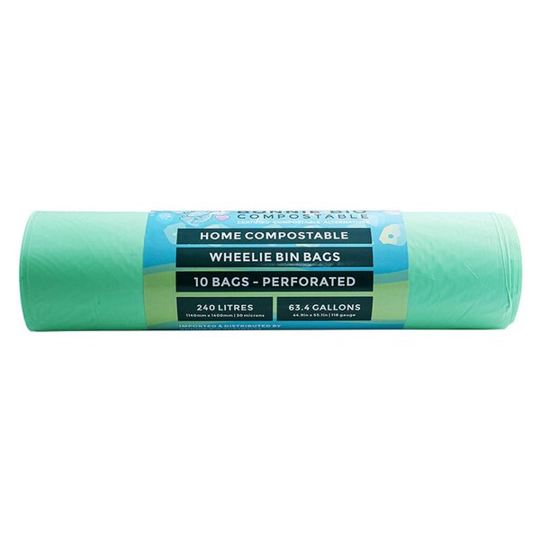 10PK Bonnie Bio Compostable 240L Wheelie Bin Garbage Bags Green Eco Friendly Carousel 1