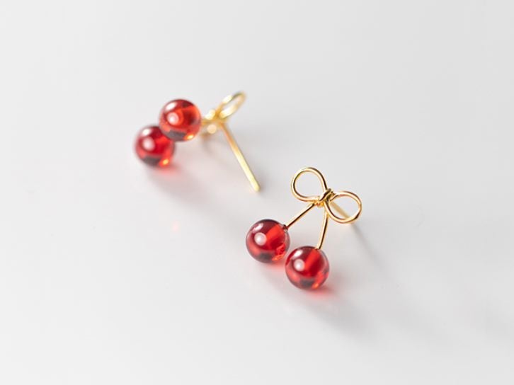 S925 Sweet Cherry Earrings Red Summer Fruit Studs Birthday Gift Women Jewelry Carousel 2