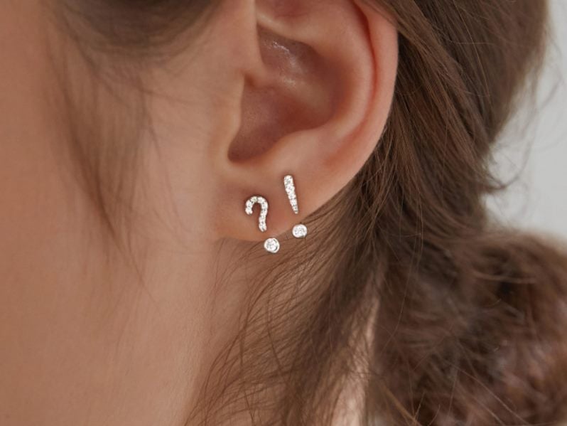 S925 Silver Question Mark Studs Exclamation Earrings Girls Jewelry Birthday Gift Carousel 1
