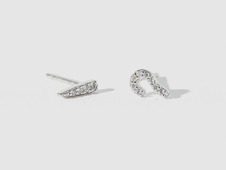 S925 Silver Question Mark Studs Exclamation Earrings Girls Jewelry Birthday Gift Carousel 2