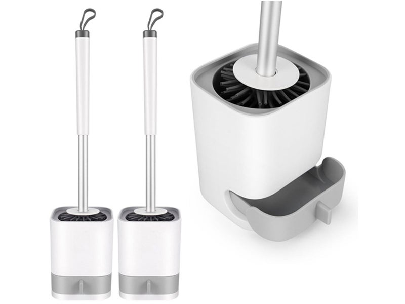 2 X Flexible TPR Bristles Toilet Brush with Not Water Leaking Holder Slots Base Carousel 1