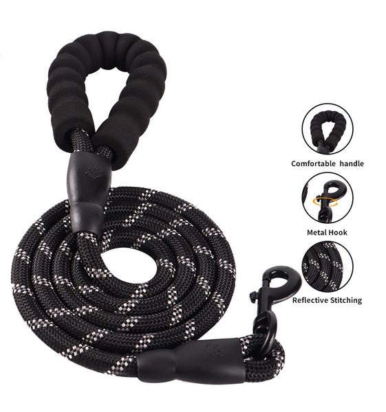Durazon 1.5m Nylon Reflective Lead with Metal Hook - BLACK Carousel 1