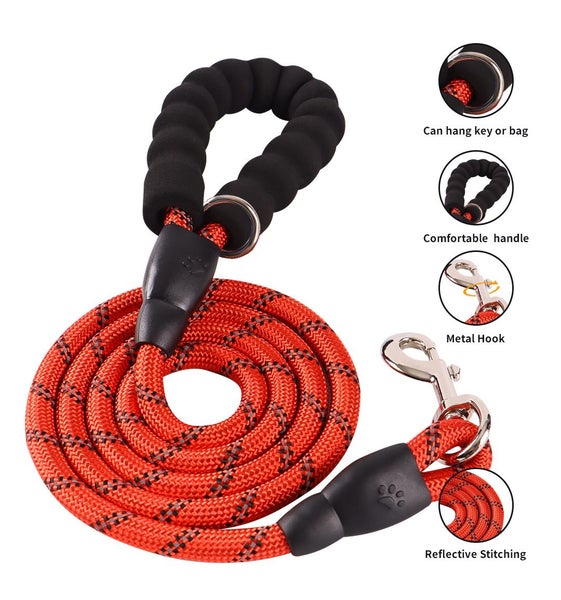 Durazon 1.5m Nylon Reflective Leash with Metal Hook - RED Carousel 1