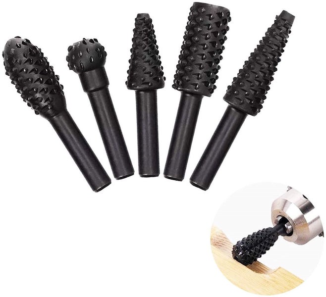 5 PCS Black Rotary Burr Wood Rasp/Drill/Carving Bits Power Wood Carving Bits Set Carousel 1