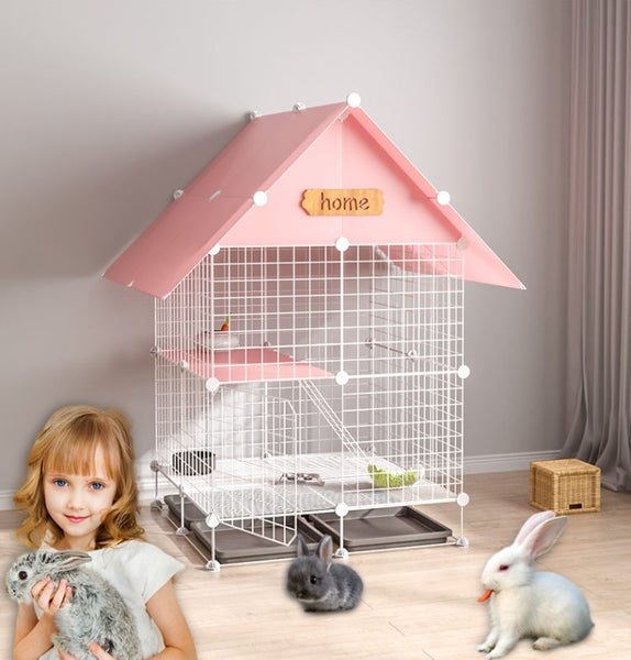 DIY Cage Rabbit or Guinea Pig Cage with Tray Pink Carousel 2