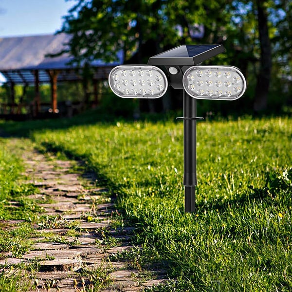 SOLAR FLOODLIGHT 2 HEADS 270° PIR SENSOR Footpath/wall mount dual purpose Carousel 2