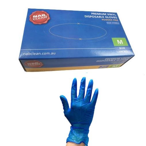 300Pcs Premium Vinyl Disposable Gloves Blue Powdered Powder Free Medium / Large Carousel 1