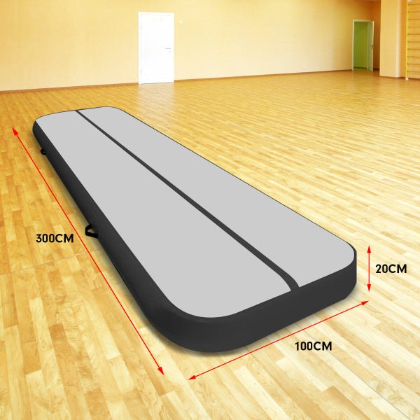 3m Tumbling Mat Gymnastics Exercise 20cm Air Track - Black Carousel 7