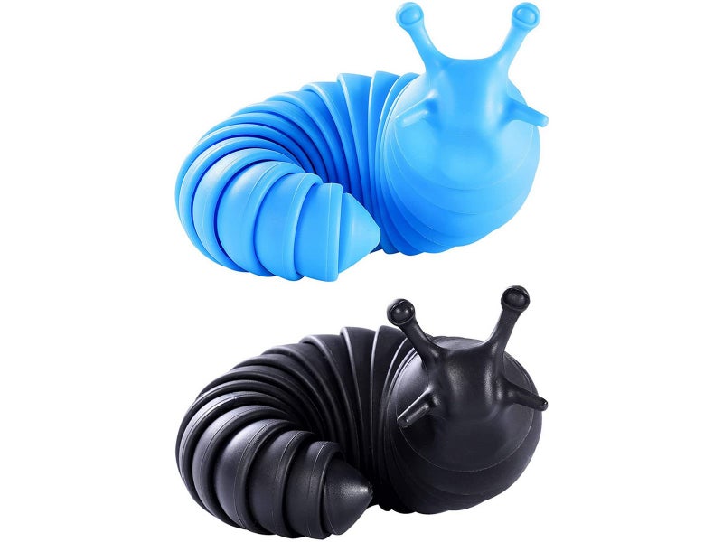 2 X Articulated Fidget Slug Toy Sensory Toys Stress Relief Toys Black Blue Carousel 1