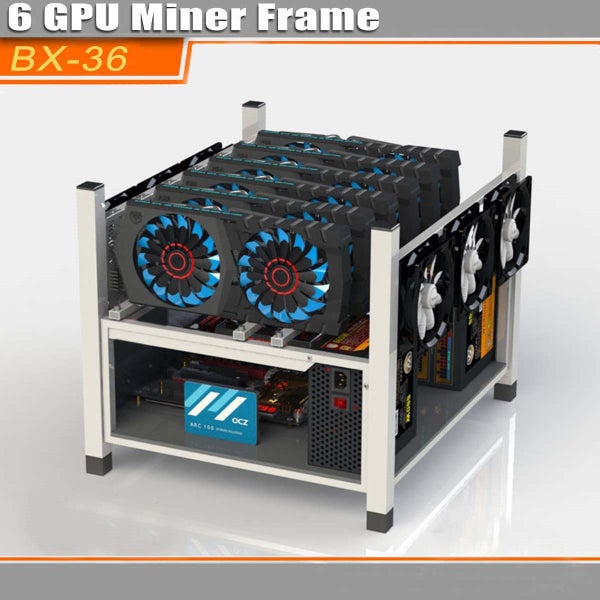 6 GPU Miner/Mining Rig Frame/Case/Rack Dual Power Supply For Crypto Currency Carousel 1