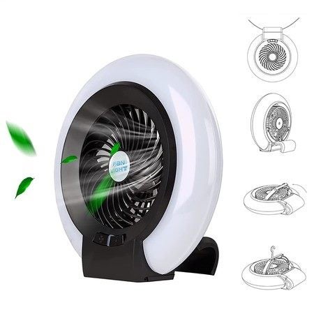 Camping Lantern Fan,Foldable Light Fan Cordless Desk Fan Lamp USB Rechargeable Carousel 1