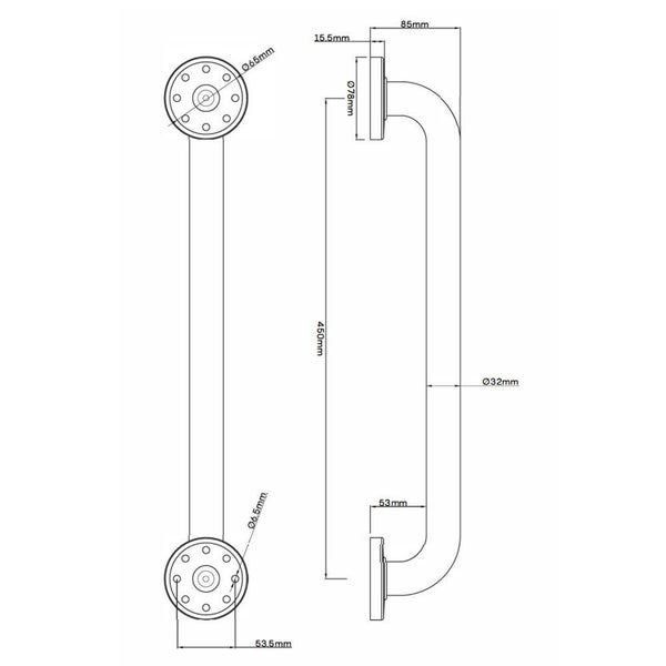 Evekare Concealed Flange Safety Grab Bathroom Hand Rail Pull Bar Handle 450mm SS Carousel 2