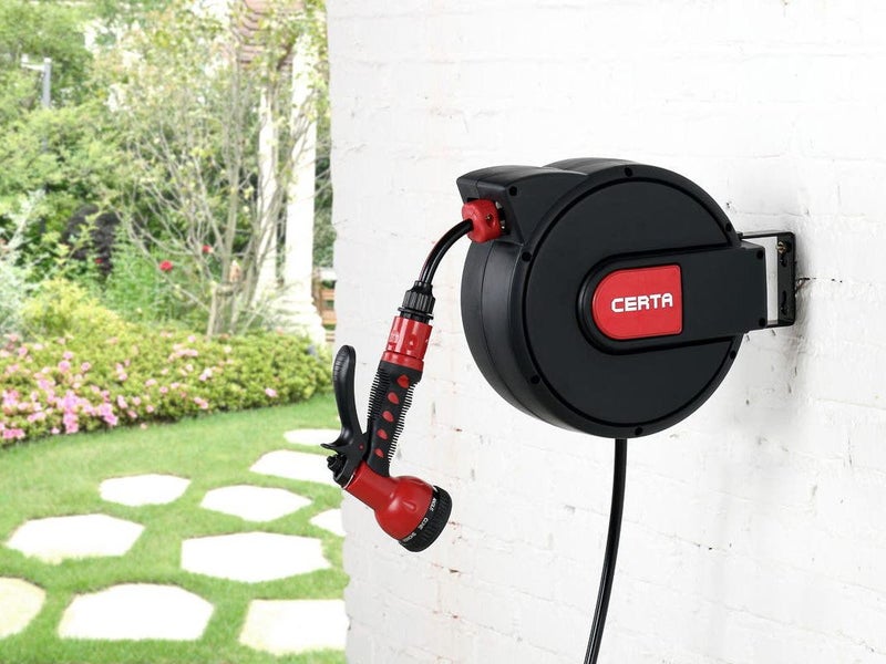 10m Retractable Garden Hose Reel with 9-in-1 Spray Nozzle Carousel 6