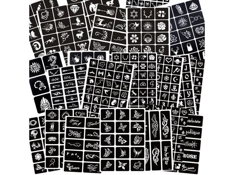 22 Sheets Glitter Temporary Henna Tattoo Stencil Set 400pcs Airbrush Tattoo Carousel 1