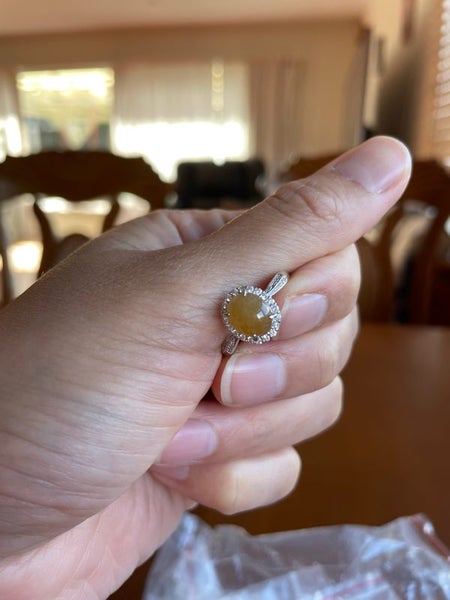 100% untreated natural yellow Myanmar jadeite jade sterling sliver ring Carousel 1