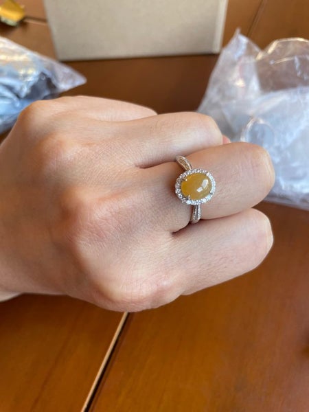 100% untreated natural yellow Myanmar jadeite jade sterling sliver ring Carousel 2
