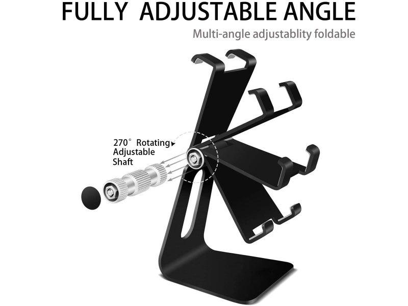 Desktop Phone Holder Aluminum Stand For iPhone, Samsung, Tablet (Black)62950006614785112
