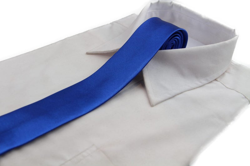 Mens Blue 5cm Skinny Plain Neck Tie Carousel 1