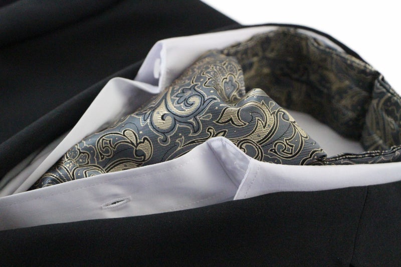 Mens Grey & Champagne Paisley Cravat Carousel 1