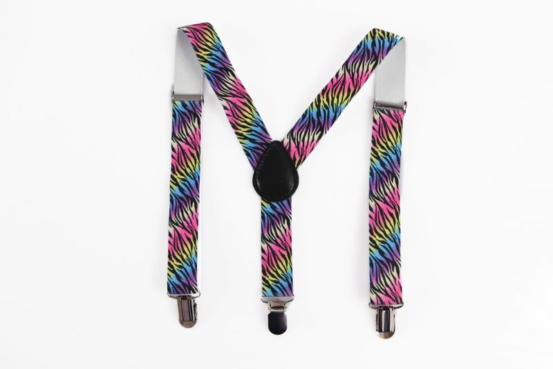 Boys Adjustable Bright Rainbow Zebra Patterned Suspenders Carousel 2