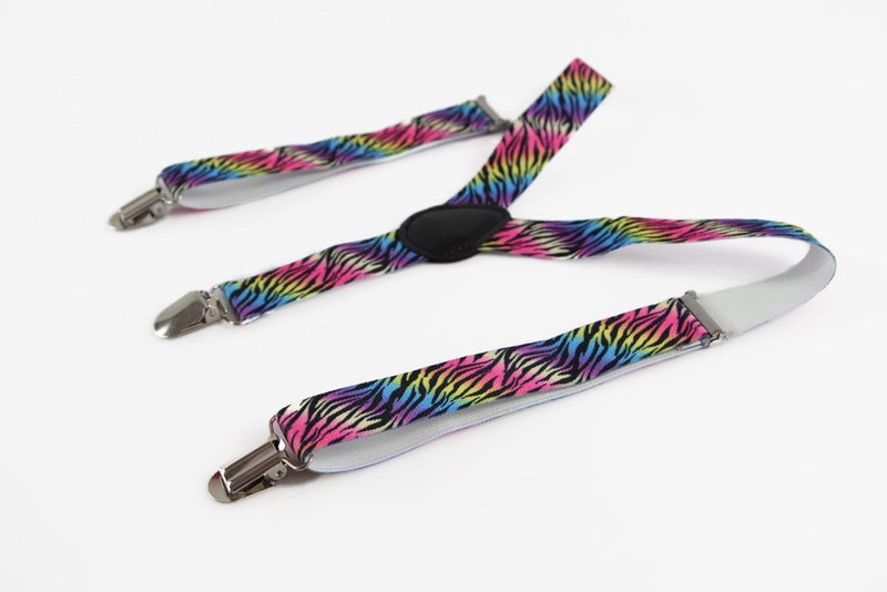 Boys Adjustable Bright Rainbow Zebra Patterned Suspenders Carousel 3