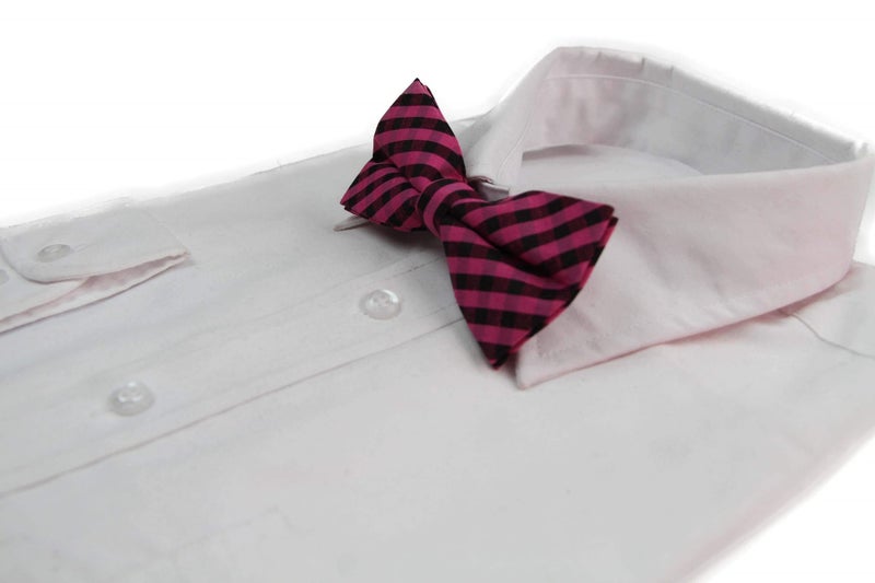 Mens Pink & Black Checkered Patterned Bow Tie Carousel 1