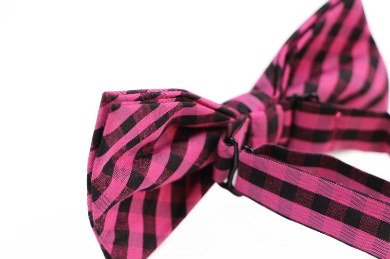 Mens Pink & Black Checkered Patterned Bow Tie Carousel 2