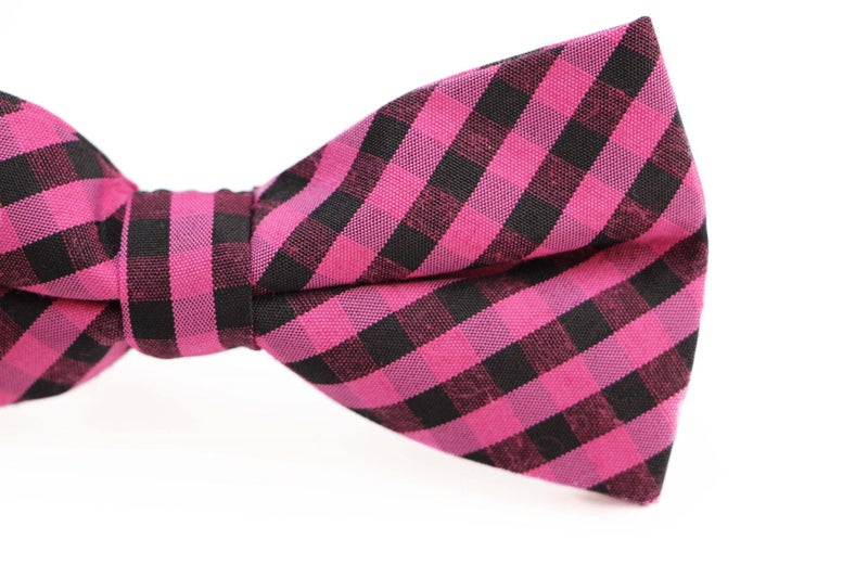 Mens Pink & Black Checkered Patterned Bow Tie Carousel 3