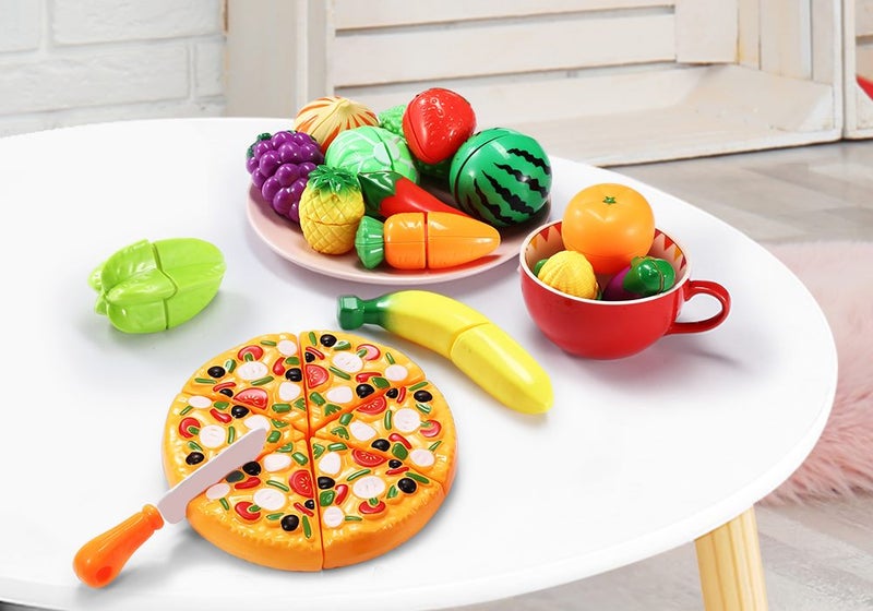 Pretend Play Set Kitchen Kids Cutting Fruits Vegetables Pizza Toys Set Carousel 2