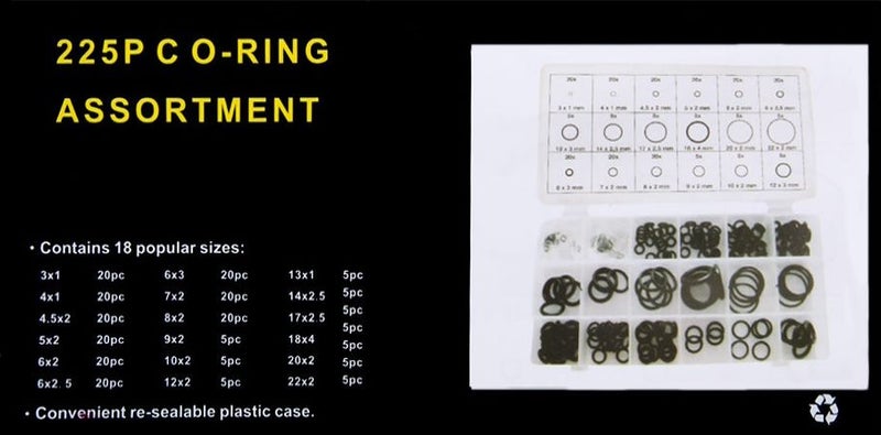 High Temp Set Rubber O-Ring Sealing Gasket Washer Seal Assortment Set 225pcs Carousel 2