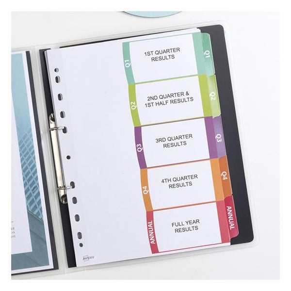 Avery Customisable Table Of Contents A4 Quarterly 5 Tabs Coloured Carousel 3