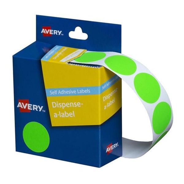 Avery Label Dispenser Dmc24fg Green Fluoro Round 24mm 350 Pack Carousel 1