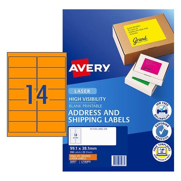 Avery Shipping Label L7163FO Flo Orange Laser 99.1x38.1mm 14up 25 Sheets Carousel 4