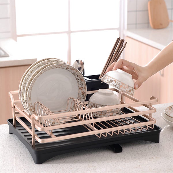 Kitchen Dish Drying Rack Drainer with Drip Tray Kitchen Cutlery Utensils Storage Carousel 2