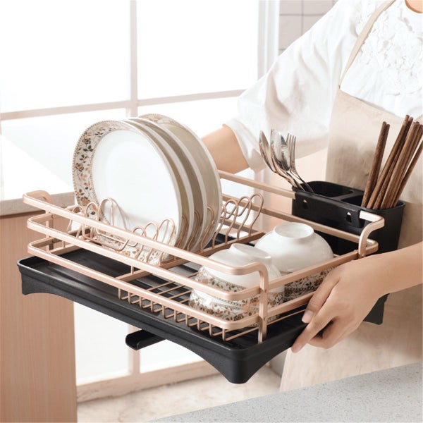 Kitchen Dish Drying Rack Drainer with Drip Tray Kitchen Cutlery Utensils Storage Carousel 5