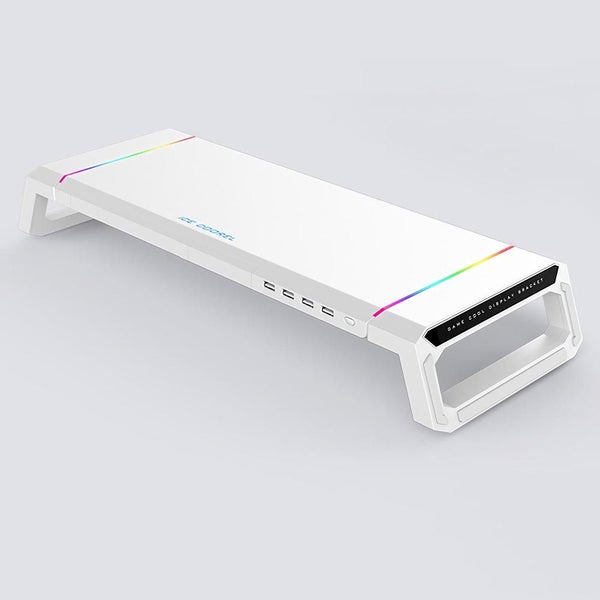 ICE COOREL Adjustable Monitor Stand Screen Riser Color White with 4 USB Ports , Carousel 2