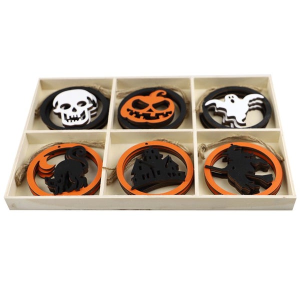 Colorful Halloween Six - square Grid Ghost Pendant Wooden Chips Home Party Decor Carousel 4