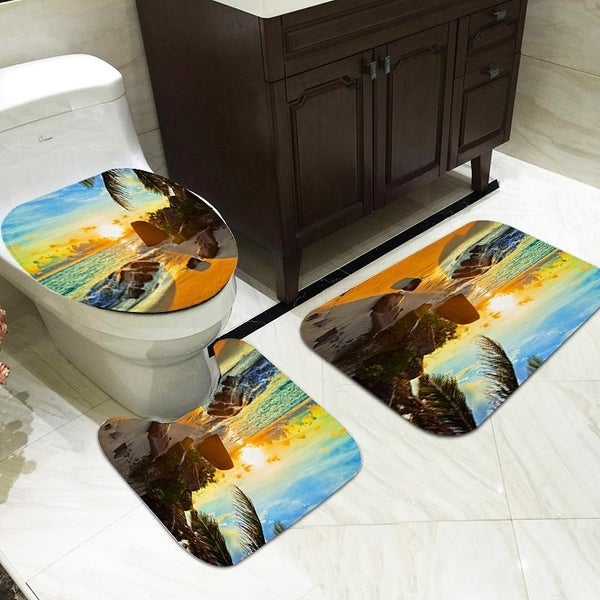 Beach Shower Curtain Waterproof Bathroom Suit Sunset Beach Printing Bath Curtain Carousel 2