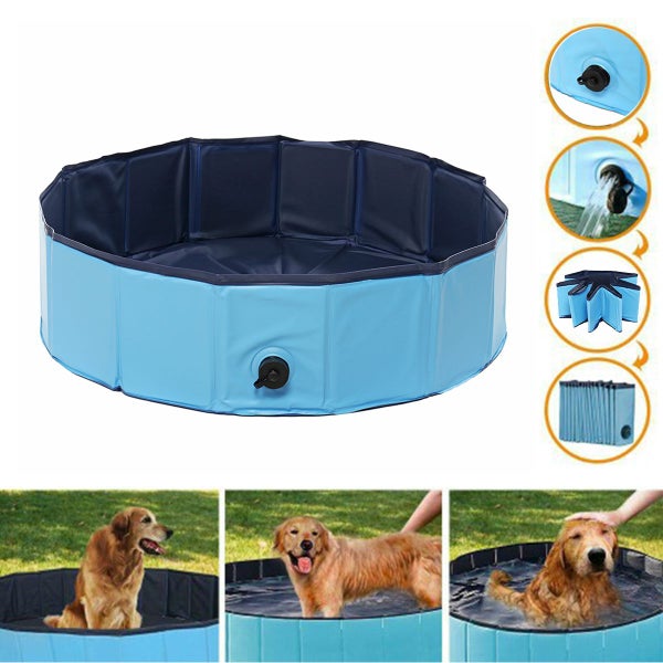80x20cm Folding Paddling Pool PVC Pet Bathtub Dogs Cats Puppy Shower Swimming Po Carousel 1